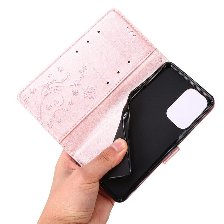 For Samsung Galaxy A53 5G PU Leather Stand Design Phone Case Imprint Butterflies Wallet Shockproof Cover - Rose Gold