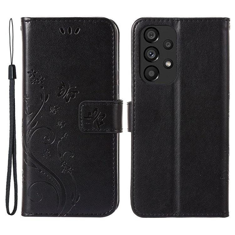 For Samsung Galaxy A53 5G PU Leather Stand Design Phone Case Imprint Butterflies Wallet Shockproof Cover - Black