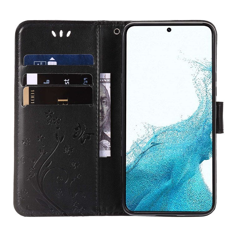 For Samsung Galaxy A53 5G PU Leather Stand Design Phone Case Imprint Butterflies Wallet Shockproof Cover - Black