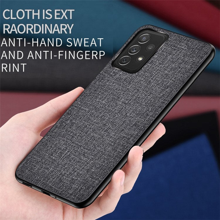 For Samsung Galaxy A73 5G Anti-scratch Splicing Cloth Texture PU Leather Coating Phone Cover Hybrid TPU + PC Drop-proof Case - Baby Blue