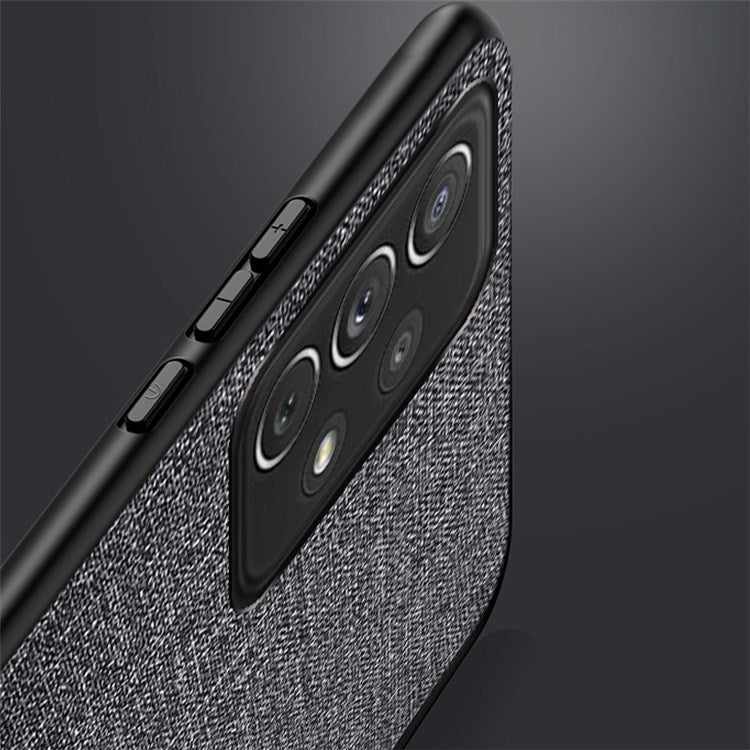 For Samsung Galaxy A73 5G Anti-scratch Splicing Cloth Texture PU Leather Coating Phone Cover Hybrid TPU + PC Drop-proof Case - Baby Blue