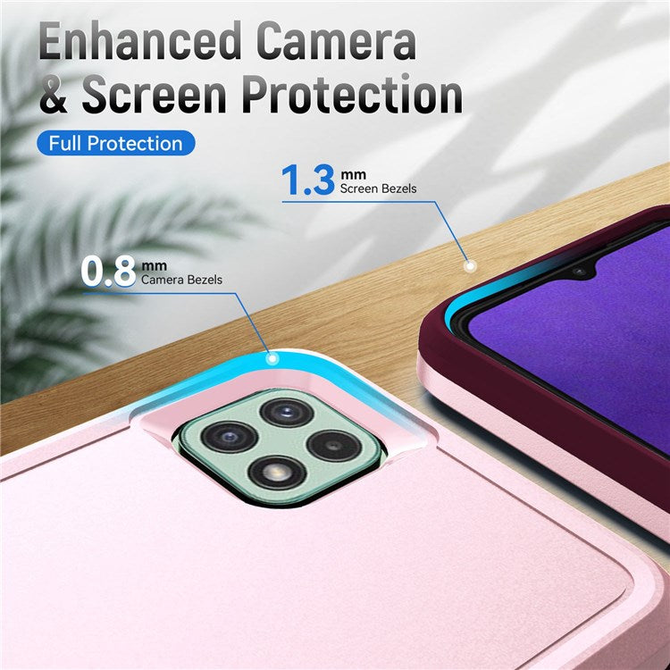 For Samsung Galaxy A22 5G (EU Version) Defender Series PC + TPU Fall Protection Phone Cover Rotary Ring Kickstand Cellphone Case - Pink/Rose