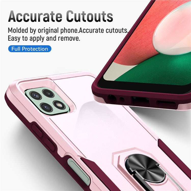 For Samsung Galaxy A22 5G (EU Version) Defender Series PC + TPU Fall Protection Phone Cover Rotary Ring Kickstand Cellphone Case - Pink/Rose