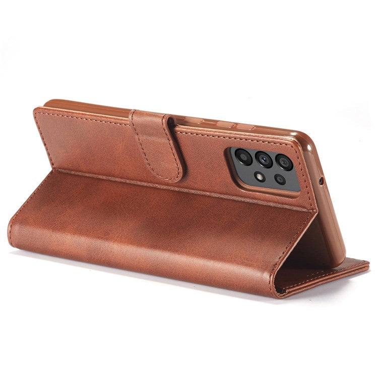 LC.IMEEKE for Samsung Galaxy A73 5G Textured PU Leather Wallet Flip Cover Magnetic Closure Stand Folio Phone Case - Brown