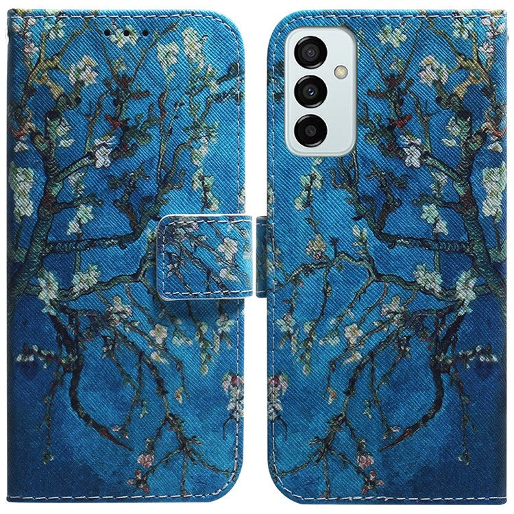 For Samsung Galaxy M23 5G/F23 5G Printed Pattern Flip Wallet Case Magnetic Closure Stand Soft TPU Inner Shell PU Leather Phone Cover - Apricot Flowers
