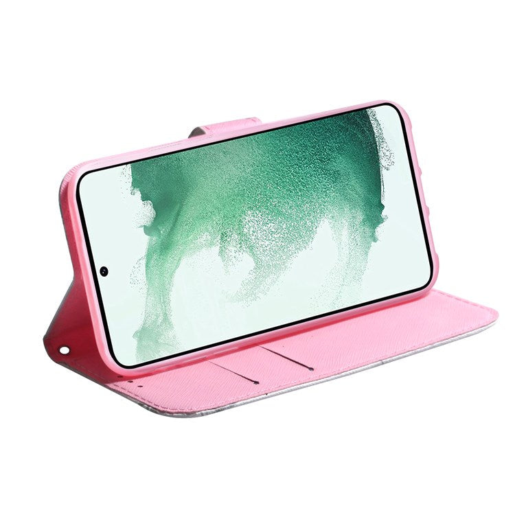 For Samsung Galaxy M23 5G/F23 5G Printed Pattern Flip Wallet Case Magnetic Closure Stand Soft TPU Inner Shell PU Leather Phone Cover - Pink Flower
