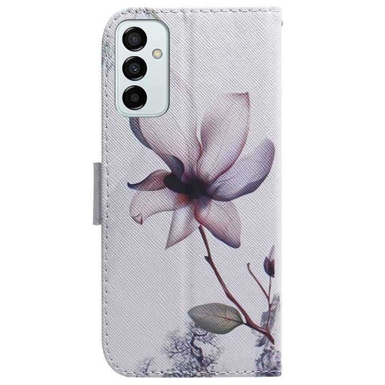 For Samsung Galaxy M23 5G/F23 5G Printed Pattern Flip Wallet Case Magnetic Closure Stand Soft TPU Inner Shell PU Leather Phone Cover - Pink Flower