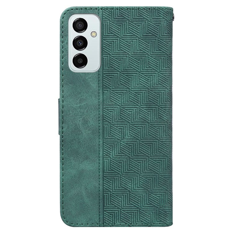 For Samsung Galaxy M23 5G/F23 5G PU Leather Case Magnetic Closure Geometric Pattern Imprinted Stand Wallet Shockproof Flip Cover with Strap - Green
