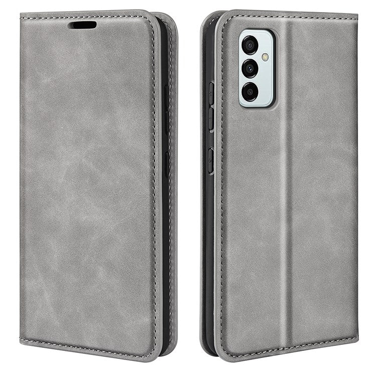 Skin-touch Folio Flip Leather Cover for Samsung Galaxy M23 5G/F23 5G, Wallet Stand Auto-absorbed Magnetic Phone Case - Grey