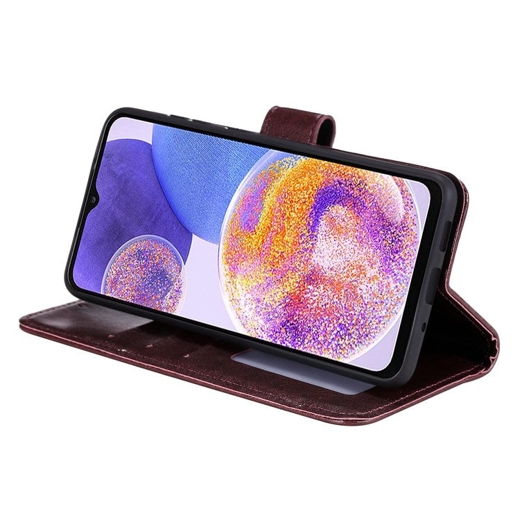 For Samsung Galaxy F23 PU Leather Shockproof Phone Flip Cover, Wallet Stand Design Imprinted Mandala Flower Phone Case - Brown