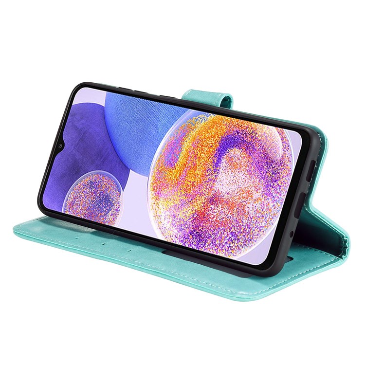 For Samsung Galaxy F23 PU Leather Shockproof Phone Flip Cover, Wallet Stand Design Imprinted Mandala Flower Phone Case - Green