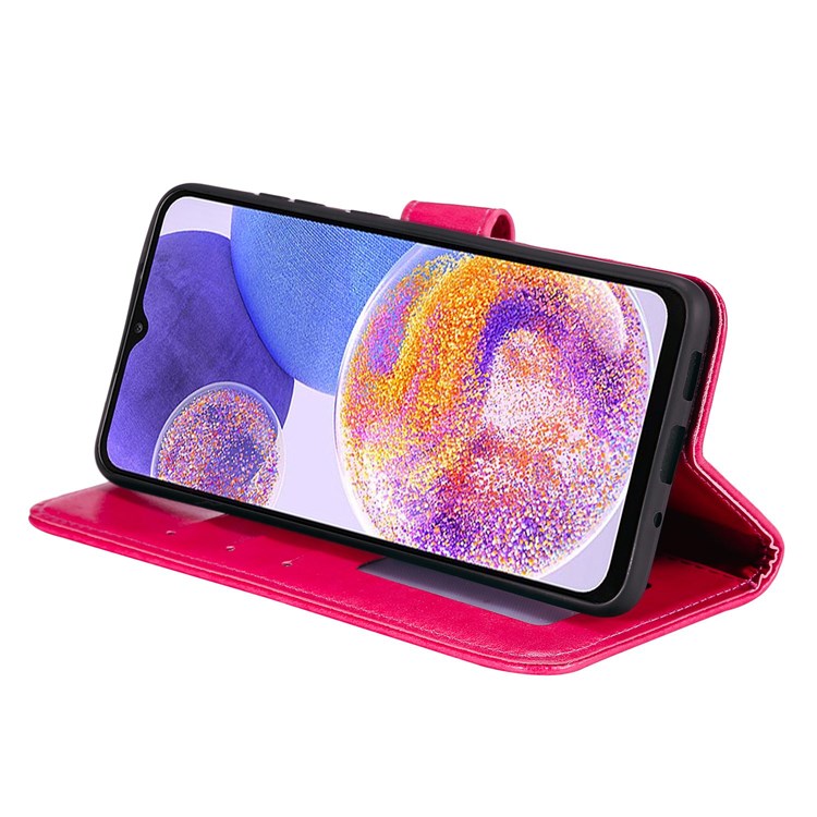 For Samsung Galaxy F23 PU Leather Shockproof Phone Flip Cover, Wallet Stand Design Imprinted Mandala Flower Phone Case - Rose