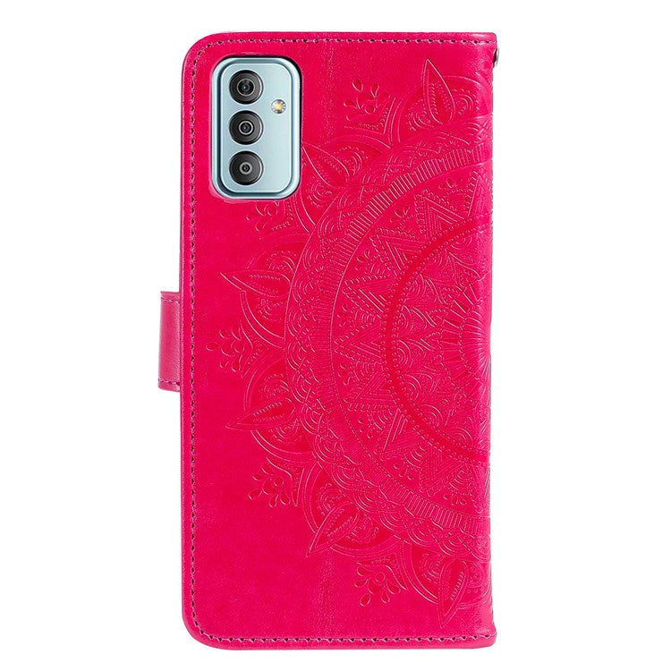 For Samsung Galaxy F23 PU Leather Shockproof Phone Flip Cover, Wallet Stand Design Imprinted Mandala Flower Phone Case - Rose