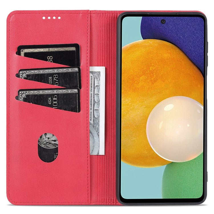 AZNS Wallet Phone Case for Samsung Galaxy A23 4G / 5G (Global Version) PU Leather Folio Flip Cover Magnetic Closure Textured Phone Protector with Stand - Red