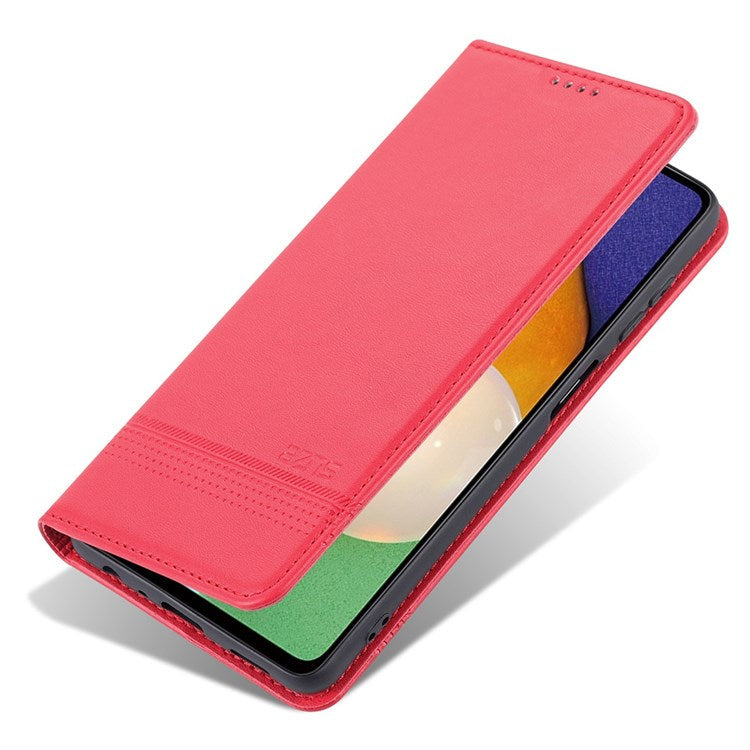 AZNS Wallet Phone Case for Samsung Galaxy A23 4G / 5G (Global Version) PU Leather Folio Flip Cover Magnetic Closure Textured Phone Protector with Stand - Red
