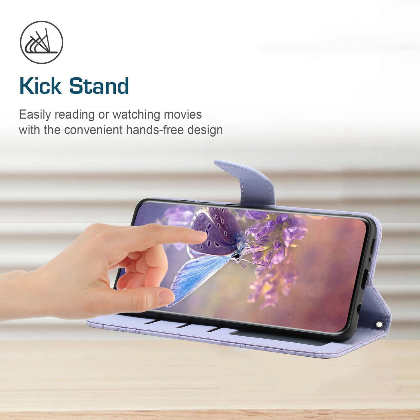 For Samsung Galaxy S20 Ultra PU Leather Butterfly Flower Pattern Imprinted Wallet Case Stand Inner TPU Skin-touch Feeling Cover with Strap - Light Purple