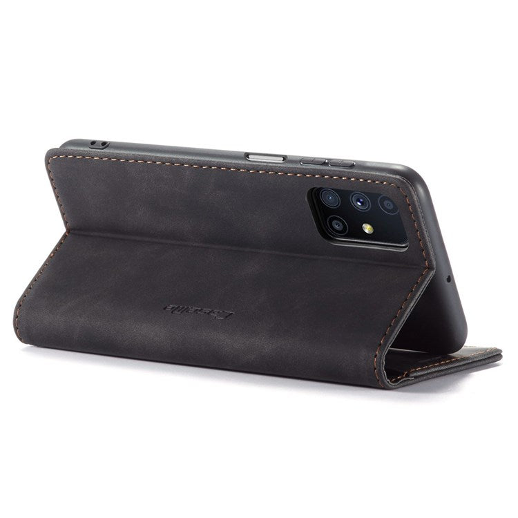 CASEME 013 Series Magnetic Smartphone Cover for Samsung Galaxy M51, PU Leather Wallet Foldable Stand Phone Case - Black