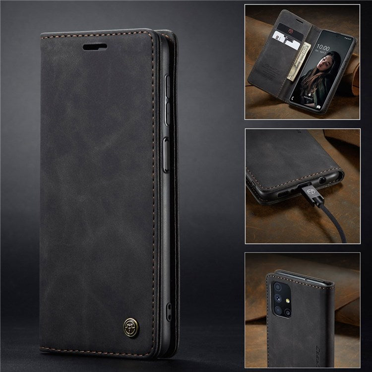 CASEME 013 Series Magnetic Smartphone Cover for Samsung Galaxy M51, PU Leather Wallet Foldable Stand Phone Case - Black