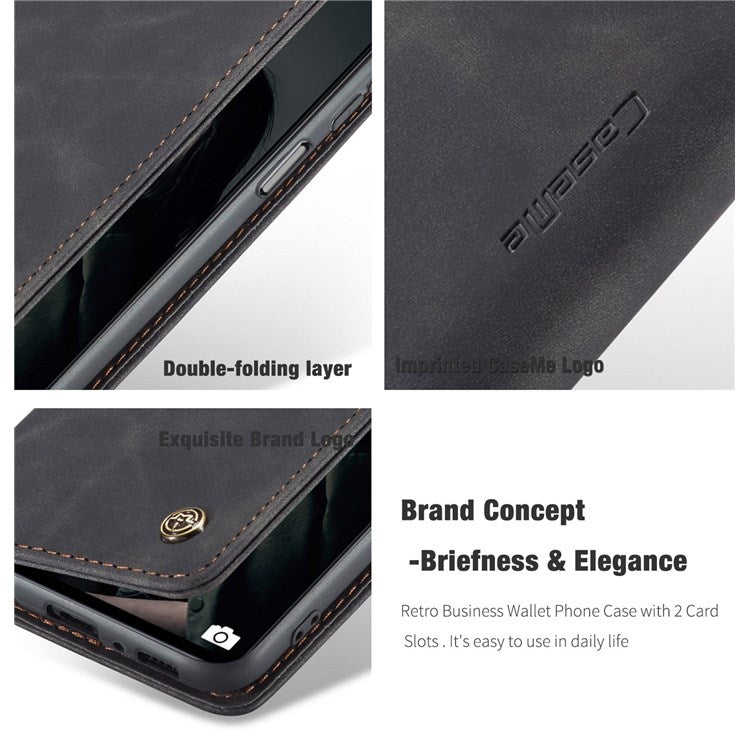 CASEME 013 Series Magnetic Smartphone Cover for Samsung Galaxy M51, PU Leather Wallet Foldable Stand Phone Case - Black