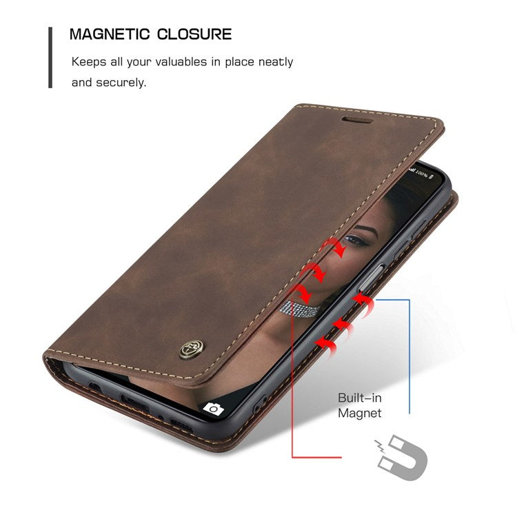 CASEME 013 Series Magnetic Smartphone Cover for Samsung Galaxy M51, PU Leather Wallet Foldable Stand Phone Case - Coffee