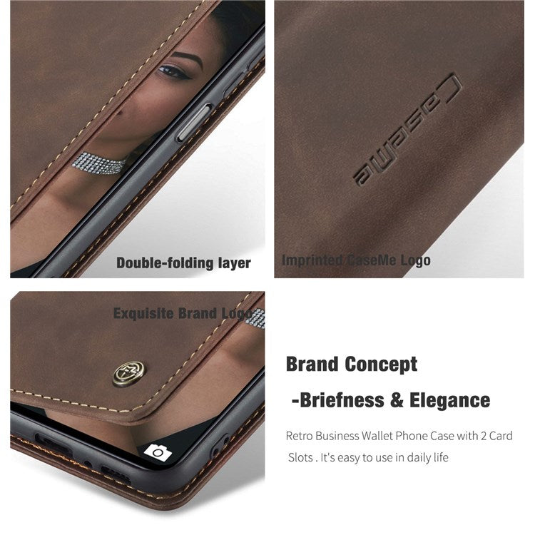 CASEME 013 Series Magnetic Smartphone Cover for Samsung Galaxy M51, PU Leather Wallet Foldable Stand Phone Case - Coffee