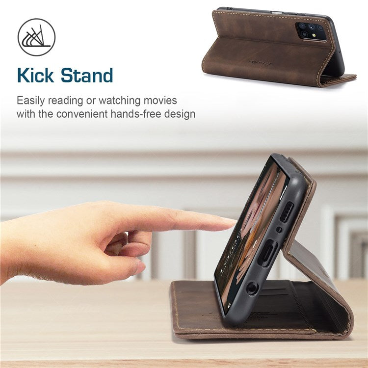 CASEME 013 Series Magnetic Smartphone Cover for Samsung Galaxy M51, PU Leather Wallet Foldable Stand Phone Case - Coffee