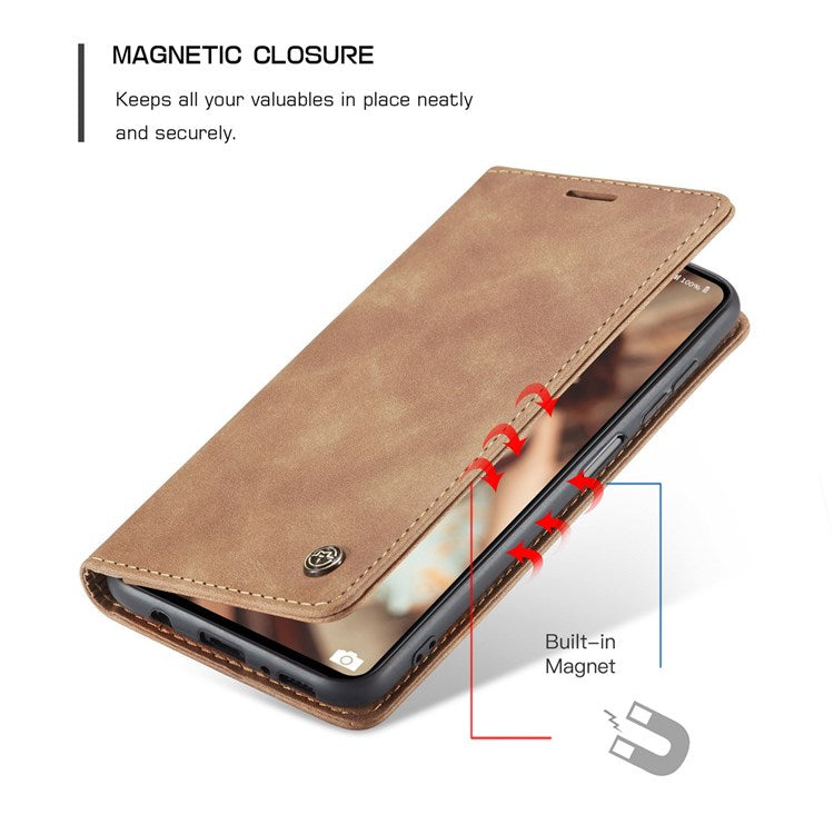 CASEME 013 Series Magnetic Smartphone Cover for Samsung Galaxy M51, PU Leather Wallet Foldable Stand Phone Case - Brown
