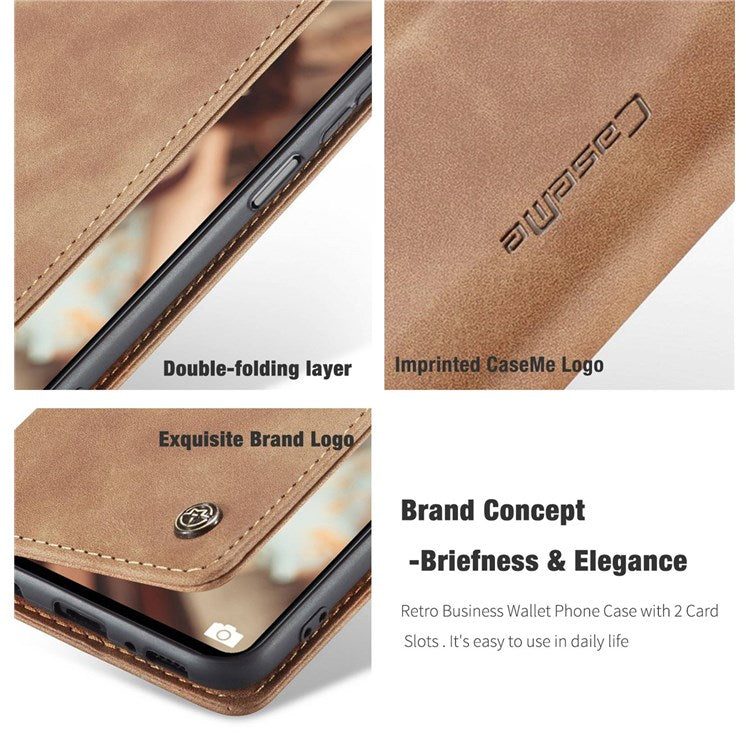 CASEME 013 Series Magnetic Smartphone Cover for Samsung Galaxy M51, PU Leather Wallet Foldable Stand Phone Case - Brown
