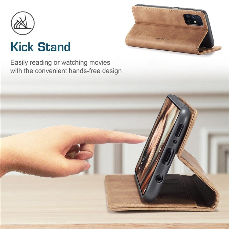 CASEME 013 Series Magnetic Smartphone Cover for Samsung Galaxy M51, PU Leather Wallet Foldable Stand Phone Case - Brown