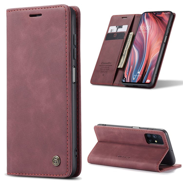 CASEME 013 Series Magnetic Smartphone Cover for Samsung Galaxy M51, PU Leather Wallet Foldable Stand Phone Case - Red
