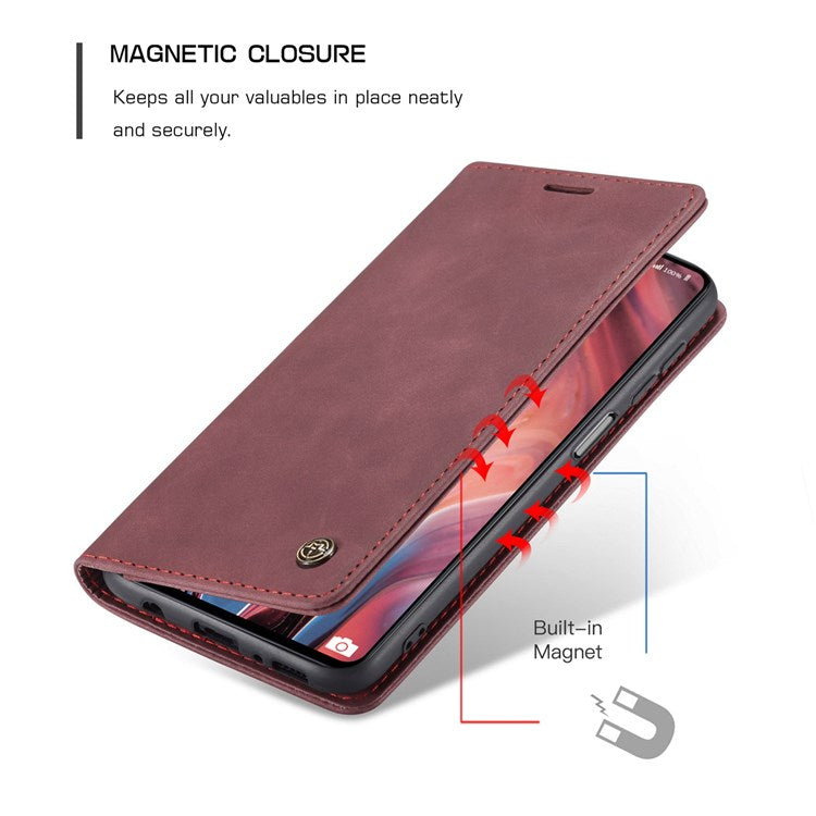 CASEME 013 Series Magnetic Smartphone Cover for Samsung Galaxy M51, PU Leather Wallet Foldable Stand Phone Case - Red