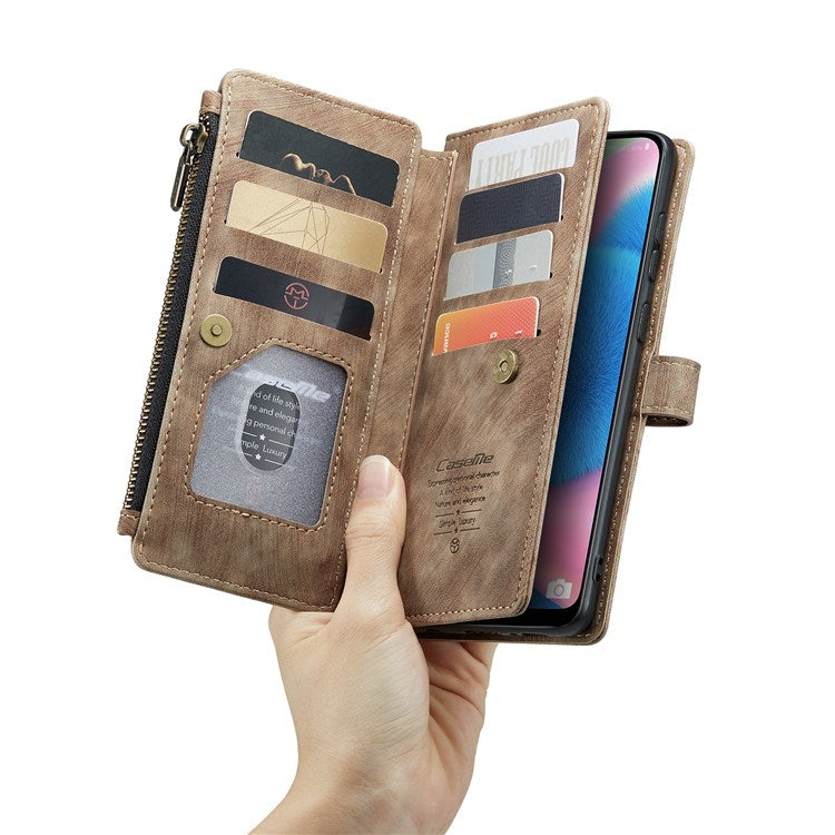 CASEME C30 Series for Samsung Galaxy A30s/A50/A50s Viewing Stand Design PU Leather Phone Case Zipper Pocket Wallet Phone Cover - Brown