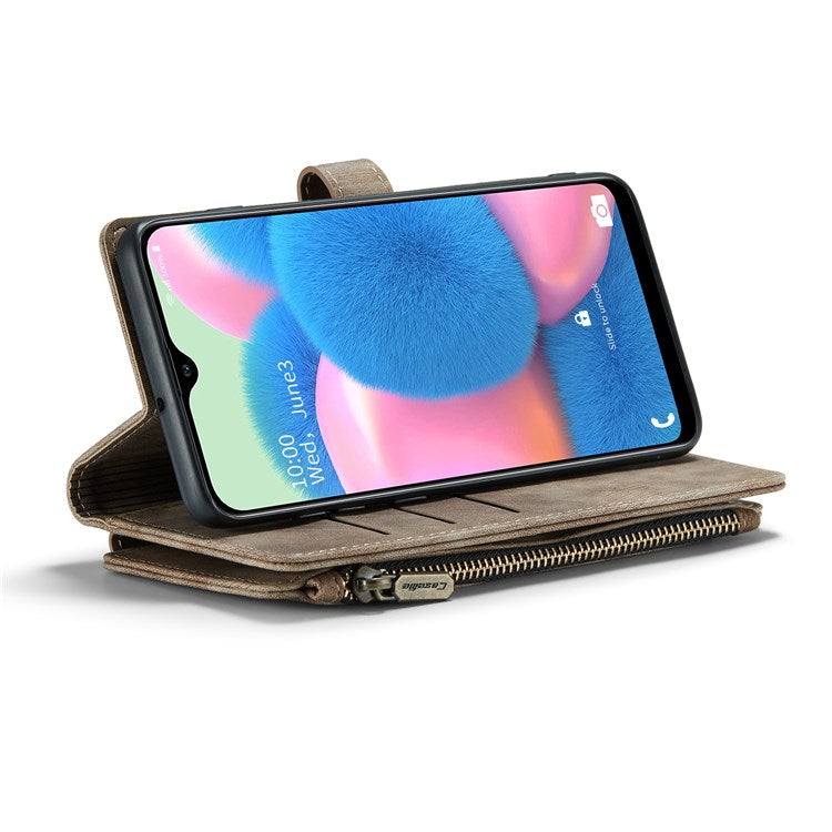CASEME C30 Series for Samsung Galaxy A30s/A50/A50s Viewing Stand Design PU Leather Phone Case Zipper Pocket Wallet Phone Cover - Brown