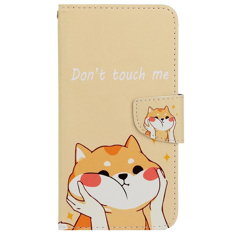 Pattern-Printing Cross Texture PU Leather Case for Samsung Galaxy A23 5G (Global Version) / 4G, Drop-Resistant Complete Covering Leather Wallet Stand Phone Shell + Strap - Akita Dog