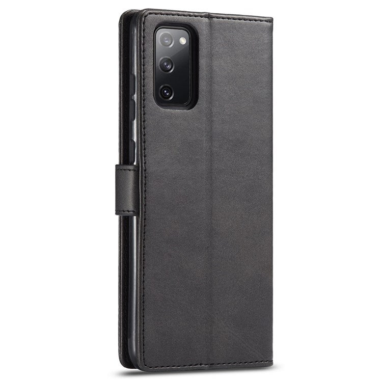 LC.IMEEKE For Samsung Galaxy M52 5G Textured PU Leather Cover Drop-proof Stand Wallet Protective Phone Case - Black