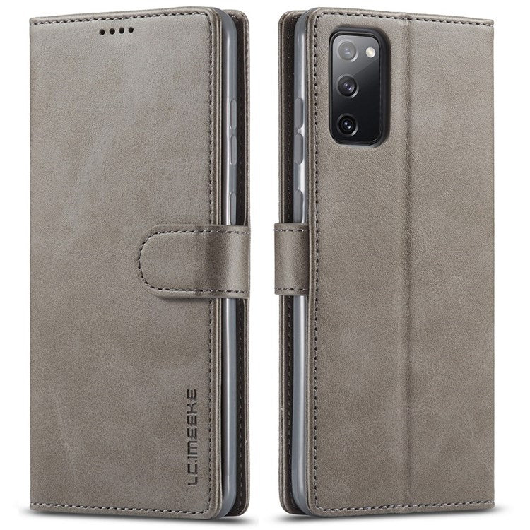 LC.IMEEKE For Samsung Galaxy M52 5G Textured PU Leather Cover Drop-proof Stand Wallet Protective Phone Case - Grey