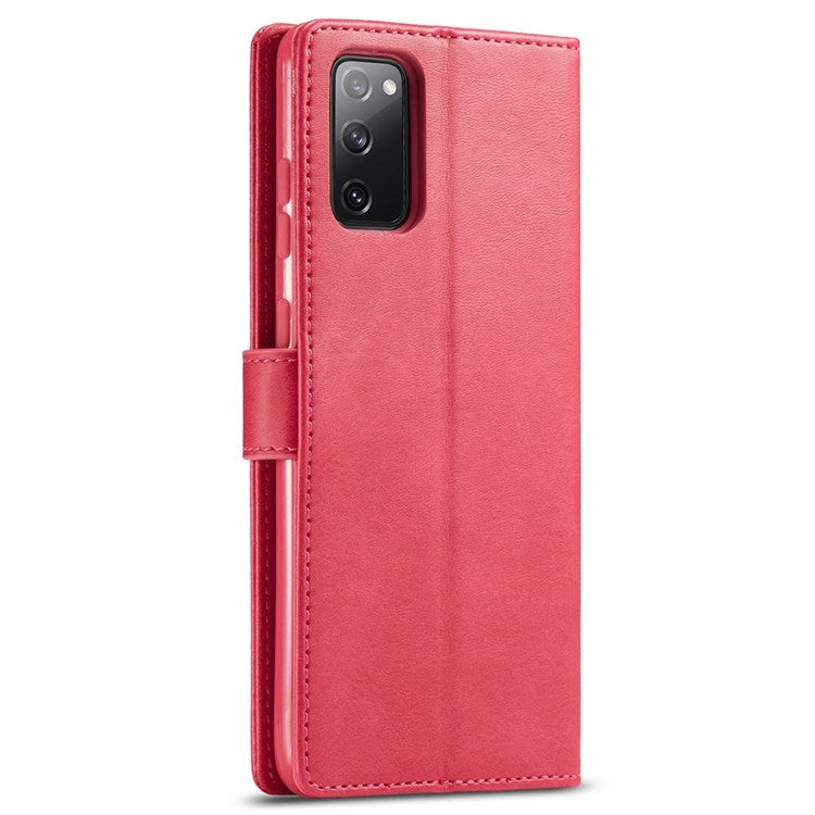 LC.IMEEKE For Samsung Galaxy M52 5G Textured PU Leather Cover Drop-proof Stand Wallet Protective Phone Case - Red
