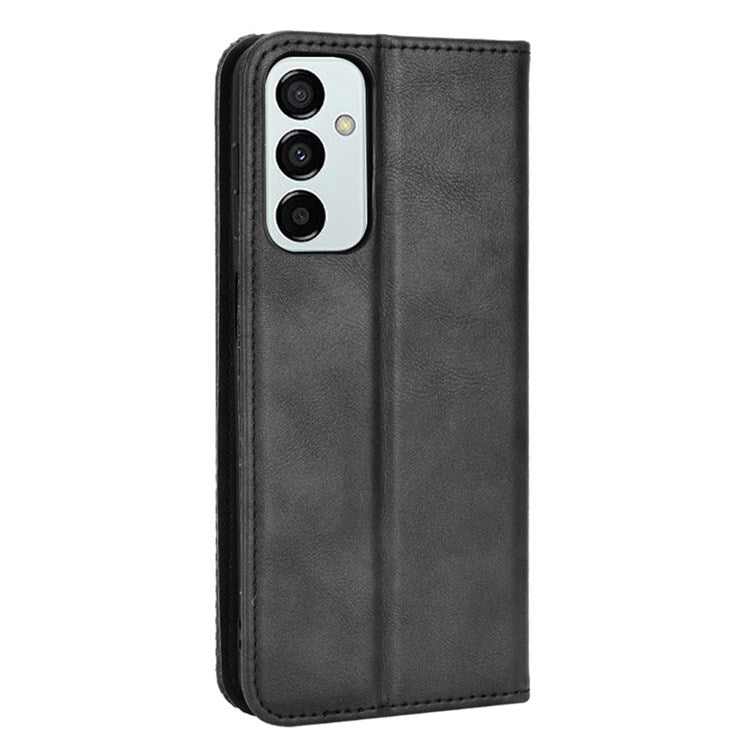 For Samsung Galaxy M23 5G/F23 5G Vintage PU Leather Wallet Case Mosaic Imprinted Auto Closing Magnetic Flip Stand Phone Cover - Black