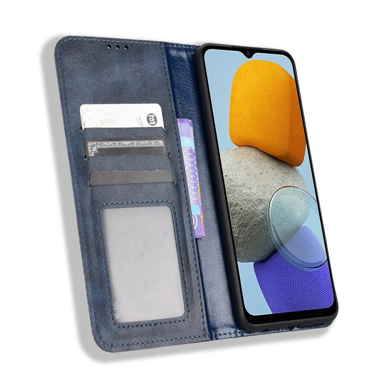 For Samsung Galaxy M23 5G/F23 5G Vintage PU Leather Wallet Case Mosaic Imprinted Auto Closing Magnetic Flip Stand Phone Cover - Blue
