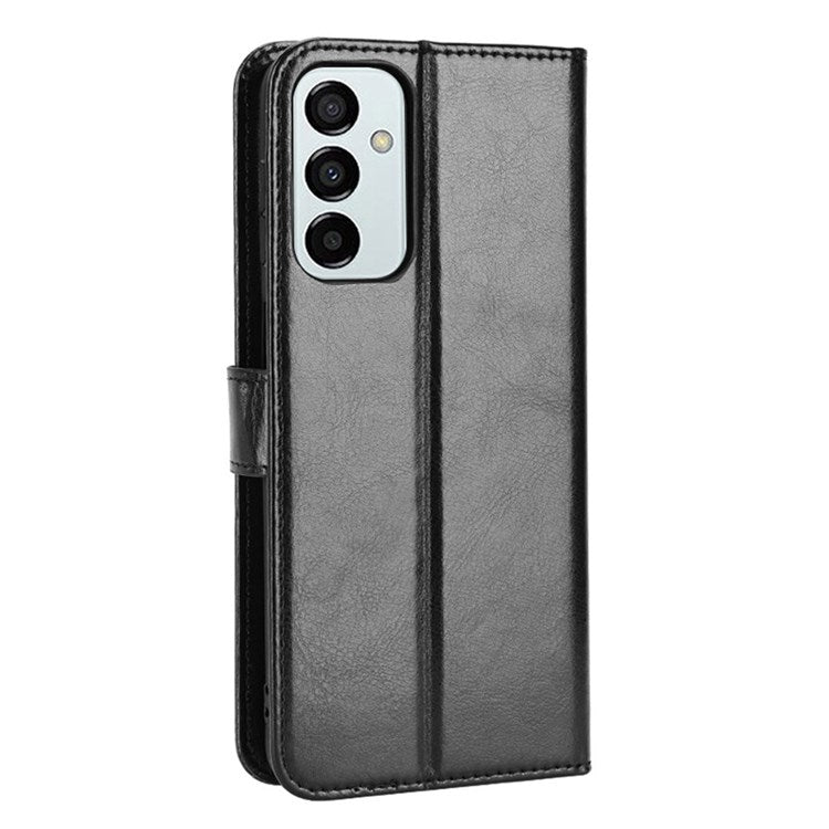 For Samsung Galaxy M23 5G/F23 5G Crazy Horse Texture Flip Wallet Case PU Leather Stand Hand Strap Shockproof Protective Cover - Black