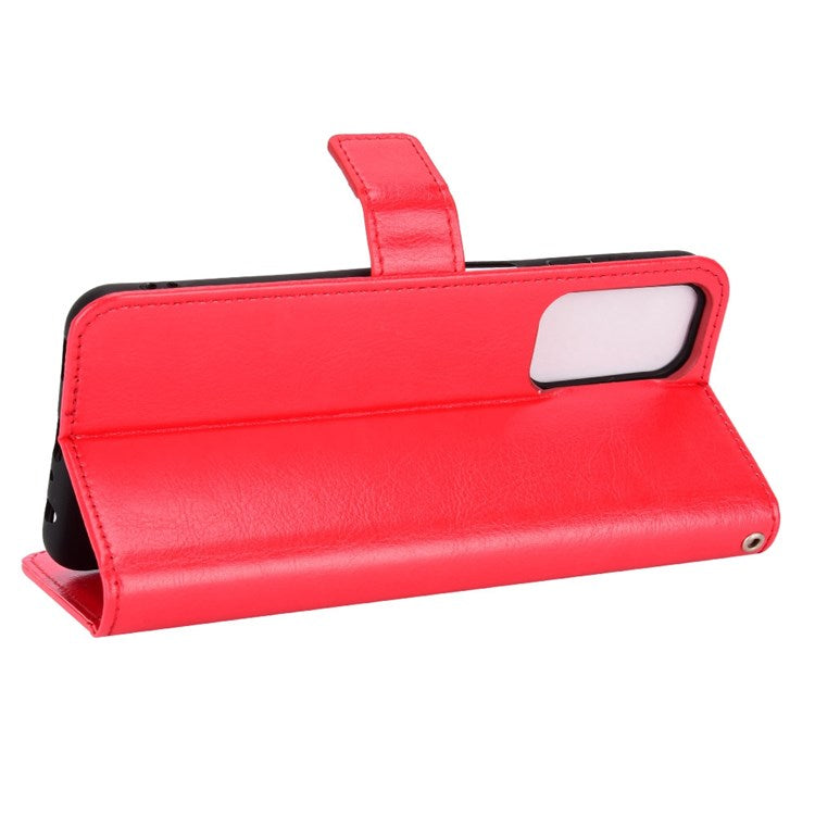 For Samsung Galaxy M23 5G/F23 5G Crazy Horse Texture Flip Wallet Case PU Leather Stand Hand Strap Shockproof Protective Cover - Red