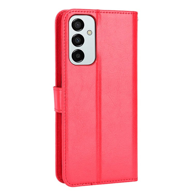 For Samsung Galaxy M23 5G/F23 5G Crazy Horse Texture Flip Wallet Case PU Leather Stand Hand Strap Shockproof Protective Cover - Red