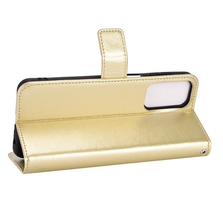 For Samsung Galaxy M23 5G/F23 5G Crazy Horse Texture Flip Wallet Case PU Leather Stand Hand Strap Shockproof Protective Cover - Gold