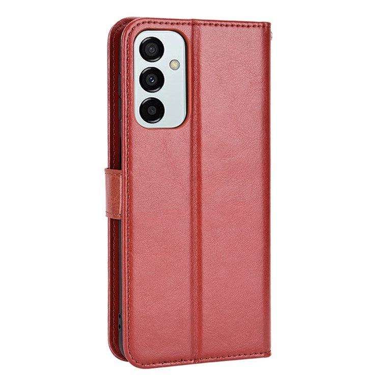 For Samsung Galaxy M23 5G/F23 5G Crazy Horse Texture Flip Wallet Case PU Leather Stand Hand Strap Shockproof Protective Cover - Brown
