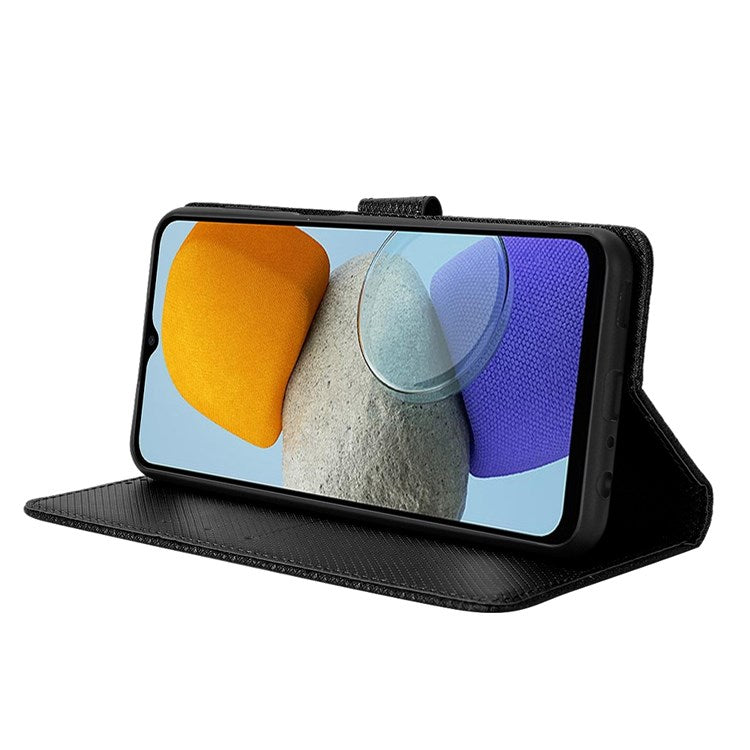 For Samsung Galaxy M23 5G/F23 5G Flip PU Leather Wallet Booklet Case Diamond Texture Stand View Cover with Strap - Black