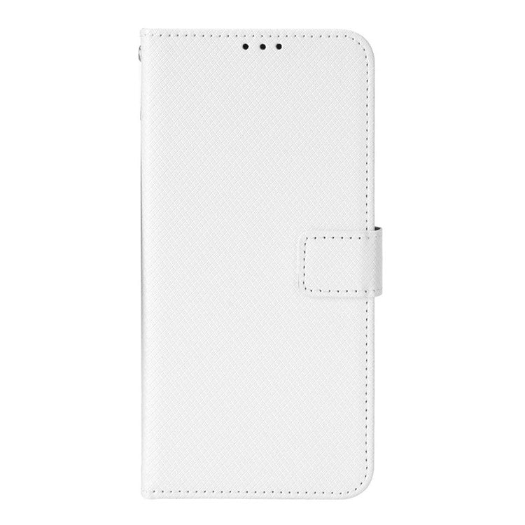 For Samsung Galaxy M23 5G/F23 5G Flip PU Leather Wallet Booklet Case Diamond Texture Stand View Cover with Strap - White