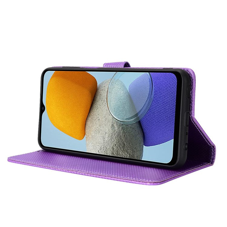 For Samsung Galaxy M23 5G/F23 5G Flip PU Leather Wallet Booklet Case Diamond Texture Stand View Cover with Strap - Purple
