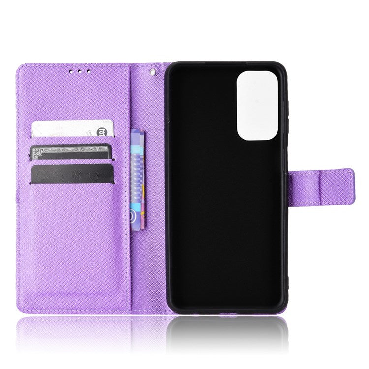 For Samsung Galaxy M23 5G/F23 5G Flip PU Leather Wallet Booklet Case Diamond Texture Stand View Cover with Strap - Purple