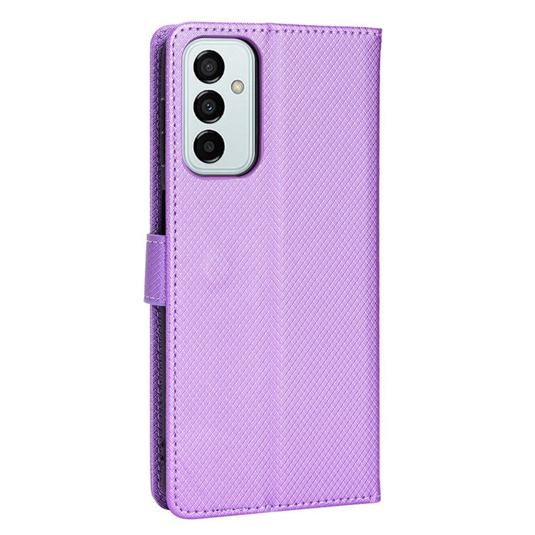 For Samsung Galaxy M23 5G/F23 5G Flip PU Leather Wallet Booklet Case Diamond Texture Stand View Cover with Strap - Purple