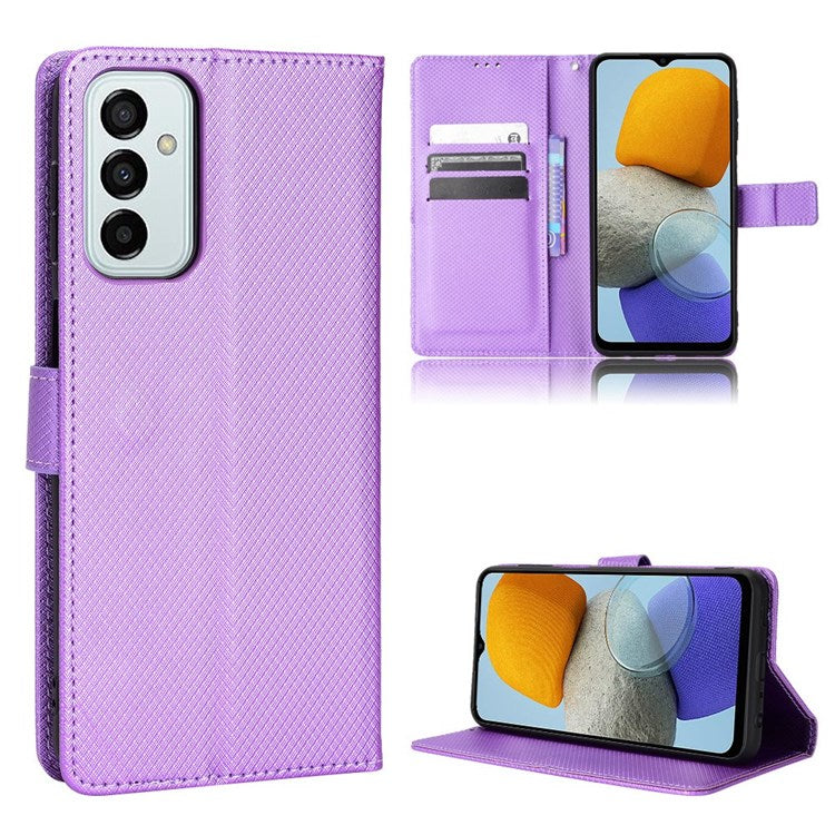 For Samsung Galaxy M23 5G/F23 5G Flip PU Leather Wallet Booklet Case Diamond Texture Stand View Cover with Strap - Purple